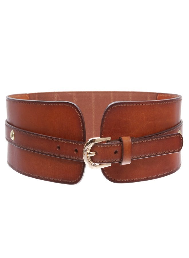 Beltiscool Women's High Waist Elastic Linked Cowhide Stretch Tapered Comfort Leather Belt, Tan | s/m-29 - Image 2